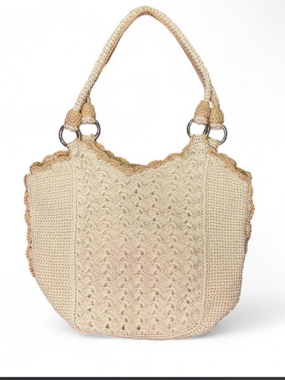 Y2K Vintage The Sak 120 Cream Crochet Hobo Shoulder Tote